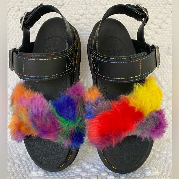 Dr. Martens VOSS II FLUFFY FAUX FUR LEATHER STRAP SANDALS. NWOB.US L6 - Picture 4 of 11